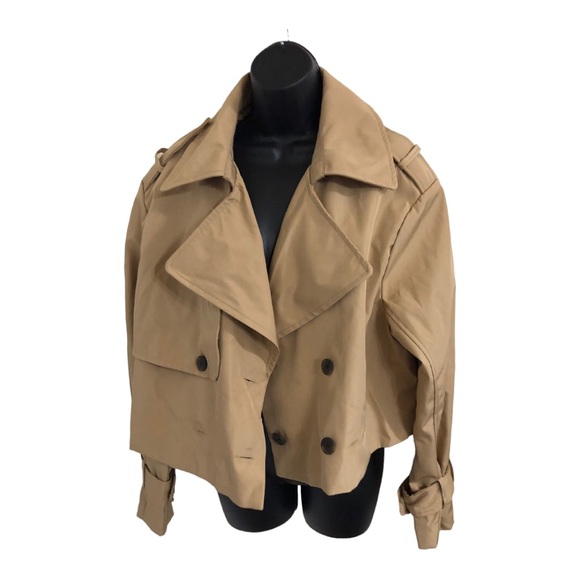Stoosh tan cropped classic rain proof trench coat jacket size medium new - Picture 4 of 8